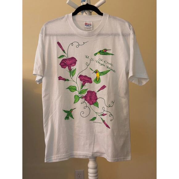 Vintage, Hanes, Hummingbird White/Multi Short Sleeve T-Shirt M - Picture 1 of 6